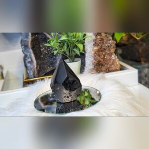 Black Obsidian Volcanic Glass Sculpture Point